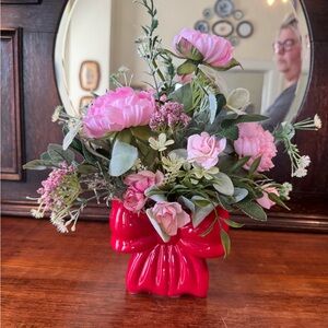 Elegant Pink Floral Arrangement in Red Vase